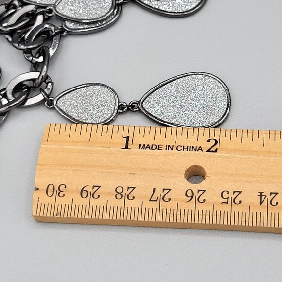 Womens Jewelry Silver Tone Cable Link Chain Fashion Necklace Drop Charms 15" - Picture 9 of 10